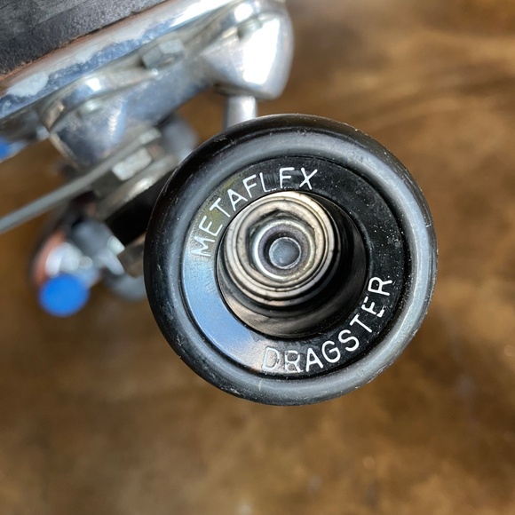 VTG Riedell Red Wing Black Leather Roller Skates Metaflex Dragster Wheels - Picture 7 of 12